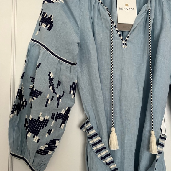 NWT Benaras by Citrus Embroidered Caftan Dress Size XS Linen - Picture 5 of 12